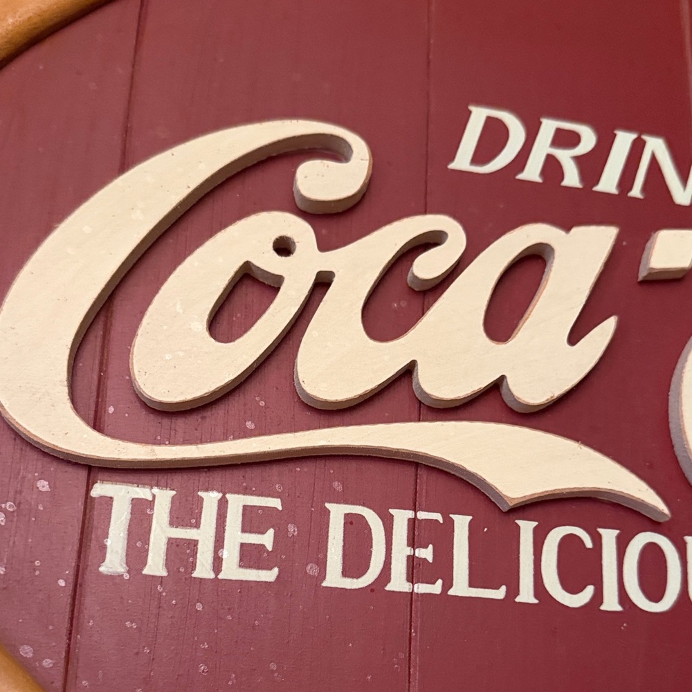 Coca-Cola Oval Sign in Maroon and Cream Letters - Picture 2 of 7
